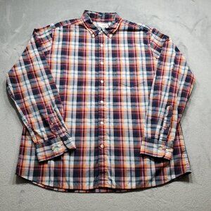 Sonoma Button Down Longe Sleeve Plaid Shirt Orange Red Blue Black Men Size XL